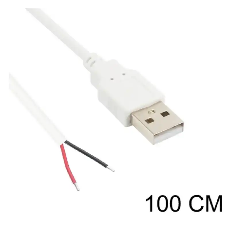 5 Volt 2 Amper 100 cm Ucu Açık USB li Beyaz Renk Erkek Güç Kablosu