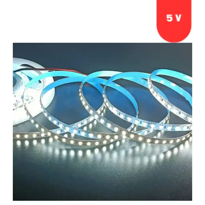 5 Volt 5 mm 2835 SMD 6500 K Beyaz İç Mekan 120 Ledli 5 Metre Şerit Led