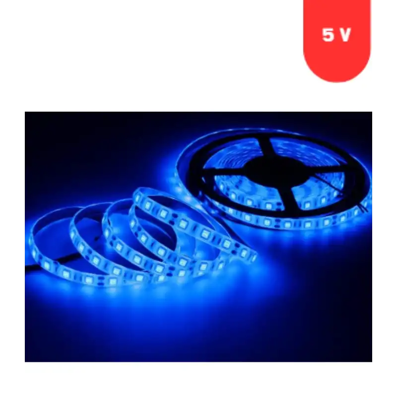 5 Volt 5 mm 2835 SMD Mavi İç Mekan 120 Ledli 5 Metre Şerit Led