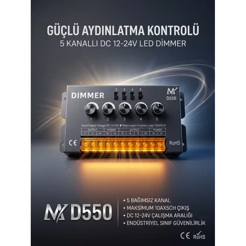 50A 12V - 24V 5 Kanal Manuel Tek Renk Dimmer