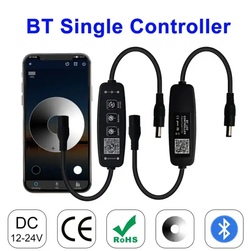 5V-24V Bluetooth la Cep Telefonunda ve Güç Kablosu Üzerinden Manuel Kontrollü Tek Renk Dimmer