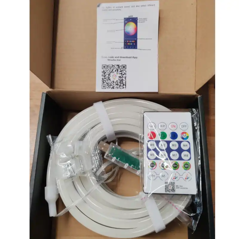 5V 5 Metre Usb Kitli IP65 IC-RGB Pixel Neon Şerit Led Bluetoothlu ve Uzaktan Kumandalı