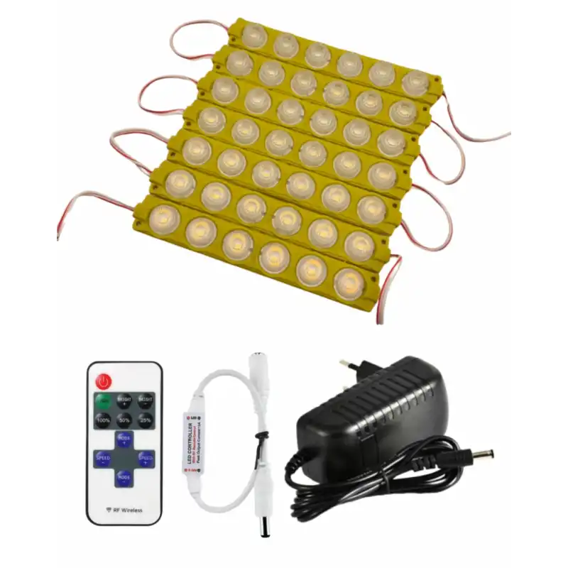 20 Adet 12 Volt 6 Watt 6 Lensli Amber 3030 SMD Led Modül 12A Tek Renk RF Dimmer 3A Priz Tipi Adaptör Set