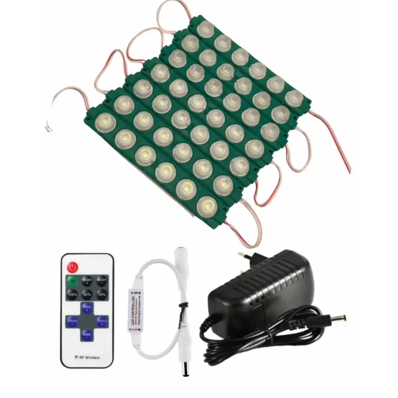 20 Adet 12 Volt 6 Watt 6 Lensli Yeşil 3030 SMD Led Modül 12A Tek Renk RF Dimmer 3A Priz Tipi Adaptör Set