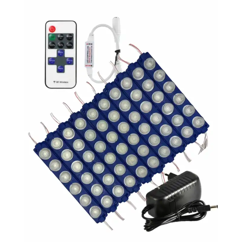 20 Adet 12 Volt 6 Watt 6 Lensli Turkuaz 3030 SMD Led Modül 12A Tek Renk RF Dimmer 3A Priz Tipi Adaptör Set