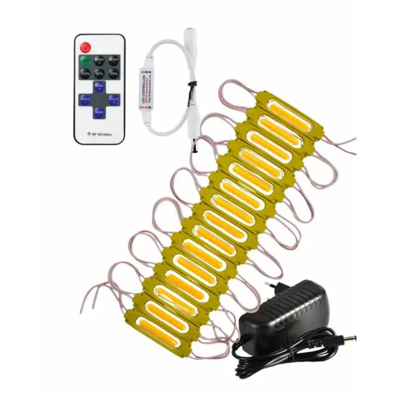 20 Adet 12 Volt 2 Watt Amber Cob Led Modül 12A Tek Renk RF Dimmer 2A Priz Tipi Adaptör Set