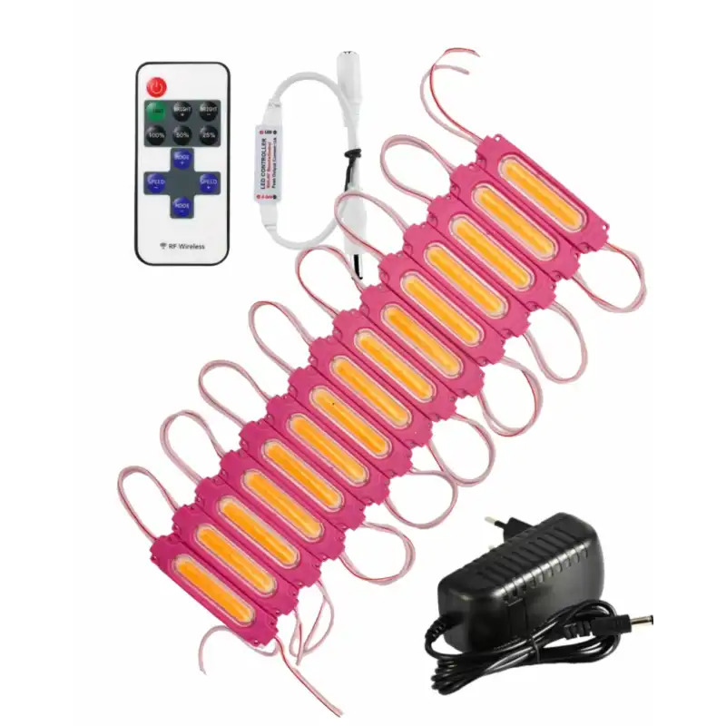 20 Adet 12 Volt 2 Watt Pembe Cob Led Modül 12A Tek Renk RF Dimmer 2A Priz Tipi Adaptör Set