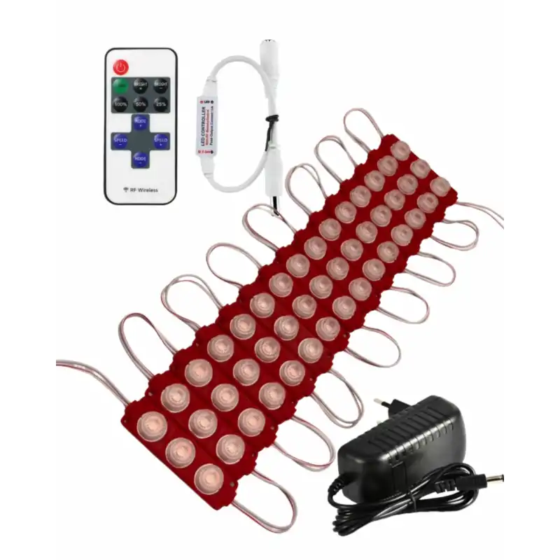 20 Adet 12 Volt 3 Watt 3 Lens Kırmızı 3030 Led Modül 12A Tek Renk RF Dimmer 3A Priz Tipi Adaptör Set