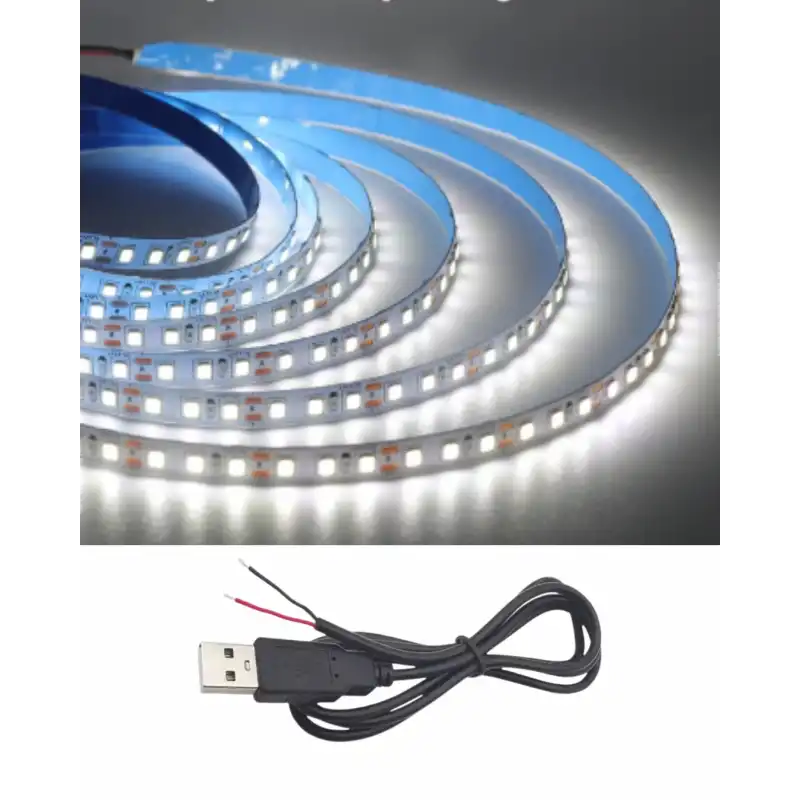 5 Metre 5 Volt 2835 SMD 6500 K Beyaz İç Mekan 60 Ledli Şerit USB li Siyah Güç Kablosu Set