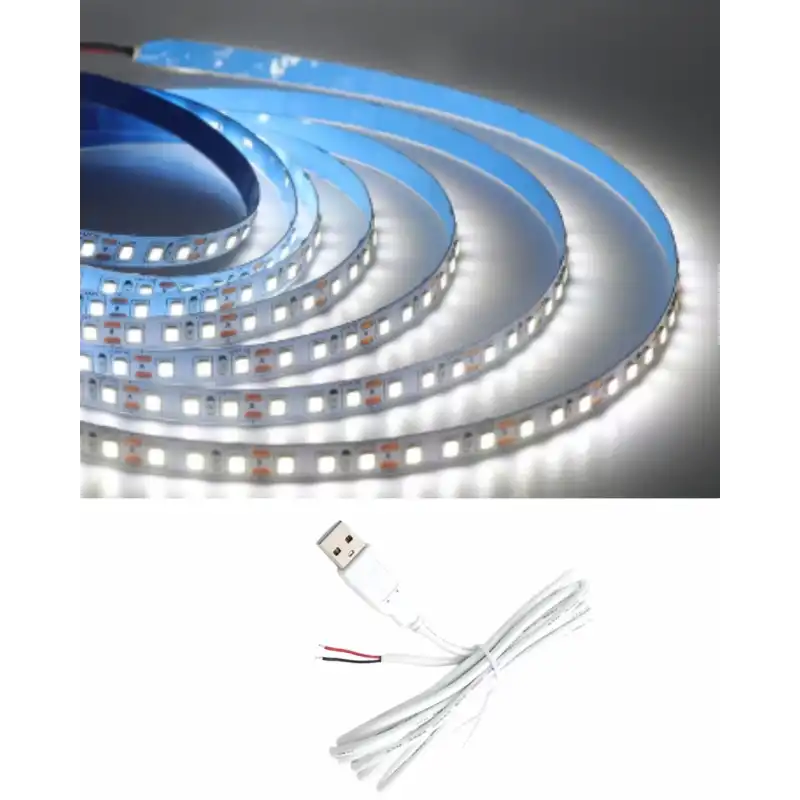 5 Metre 5 Volt 2835 SMD 6500 K Beyaz İç Mekan 60 Ledli Şerit USB li Beyaz Güç Kablosu Set