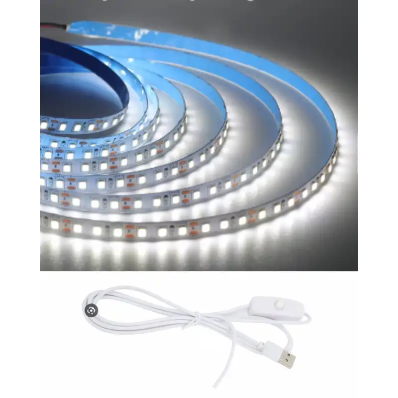 5 Metre 5 Volt 2835 SMD 6500 K Beyaz İç Mekan 60 Ledli Şerit USB li Anahtarlı Beyaz Güç Kablosu Set
