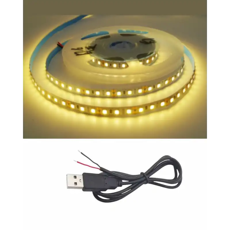 5 Metre 5 Volt 2835 SMD 3000 K Günışığı İç Mekan 60 Ledli Şerit USB li Siyah Güç Kablosu Set