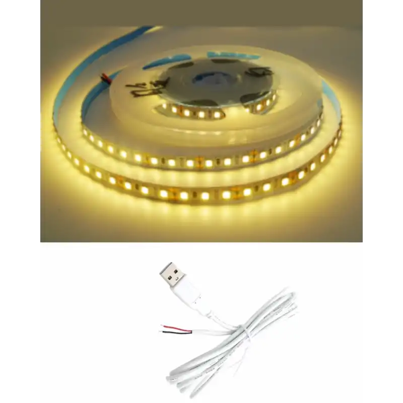 5 Metre 5 Volt 2835 SMD 3000 K Günışığı İç Mekan 60 Ledli Şerit USB li Beyaz Güç Kablosu Set