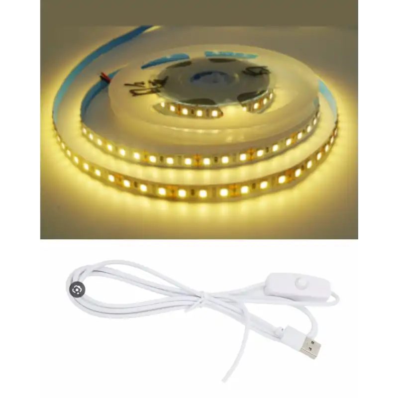 5 Metre 5 Volt 2835 SMD 3000 K Günışığı İç Mekan 60 Ledli Şerit USB li Anahtarlı Beyaz Güç Kablosu Set