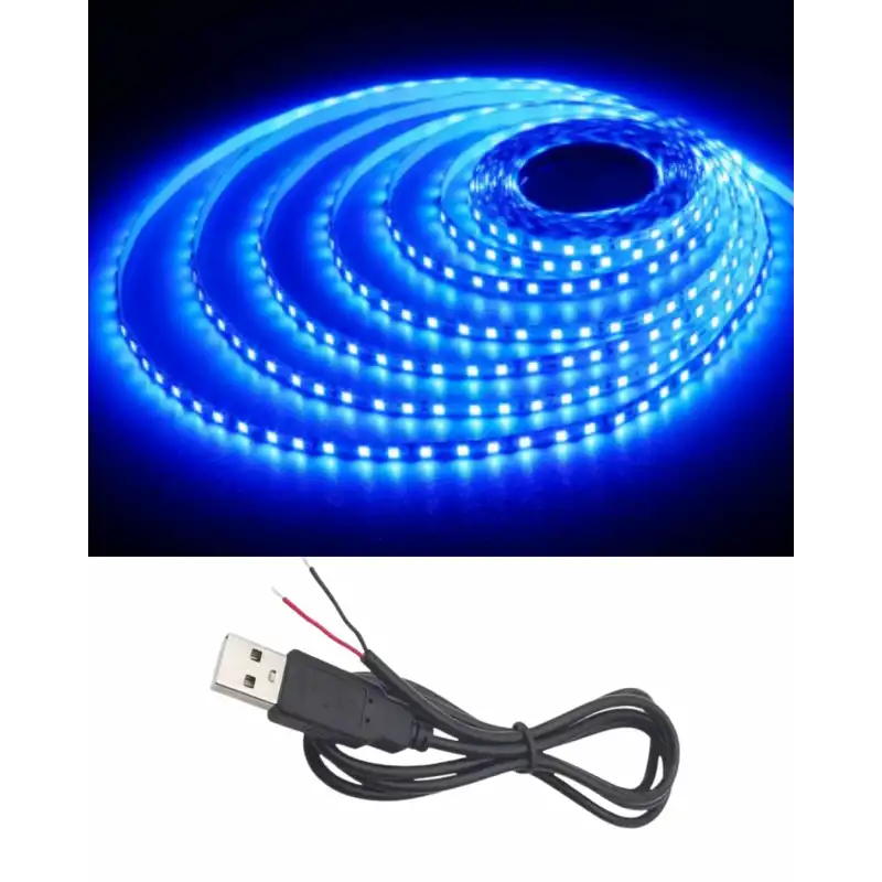 5 Metre 5 Volt 2835 SMD Mavi İç Mekan 60 Ledli Şerit USB li Siyah Güç Kablosu Set