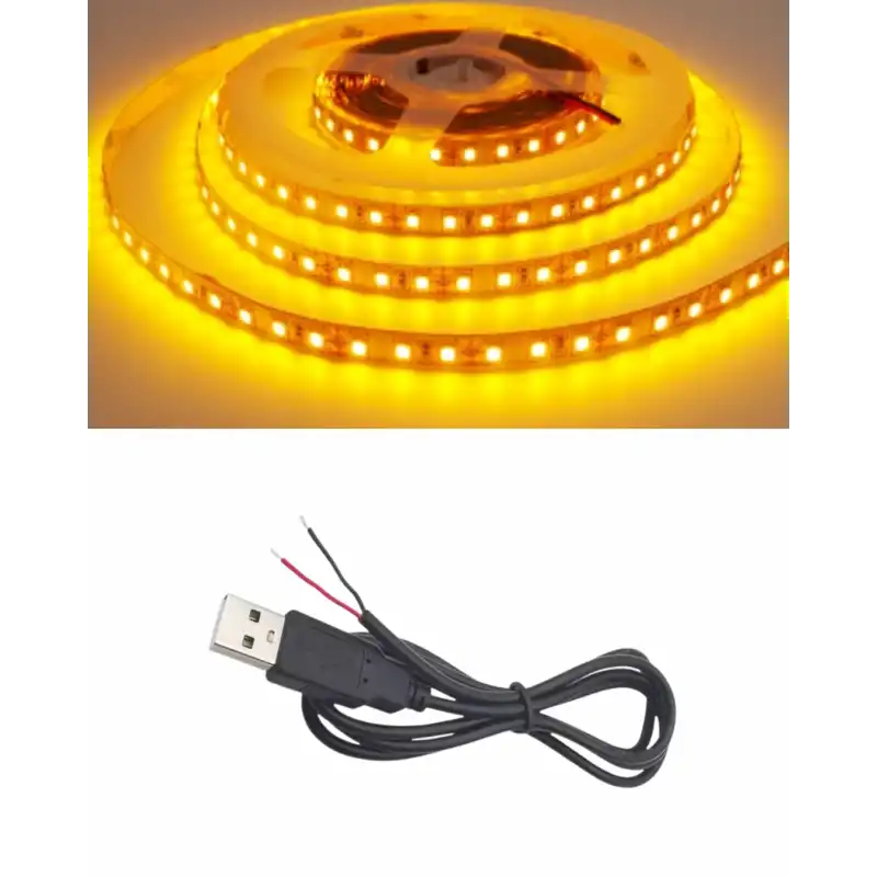 5 Metre 5 Volt 2835 SMD Amber İç Mekan 60 Ledli Şerit USB li Siyah Güç Kablosu Set