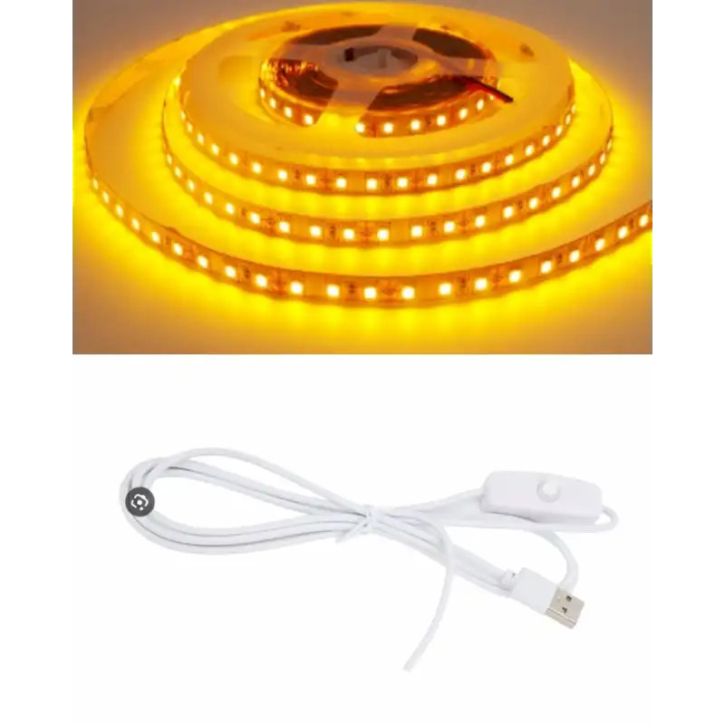 5 Metre 5 Volt 2835 SMD Amber İç Mekan 60 Ledli Şerit USB li Anahtarlı Beyaz Güç Kablosu Set