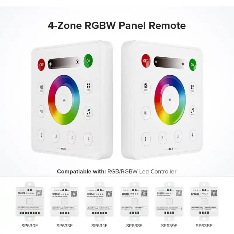 5V - 24V RC3 RGB ve RGBW Duvar Paneli 4 Bölge Dimmer Kontrol Uzaktan Kumanda