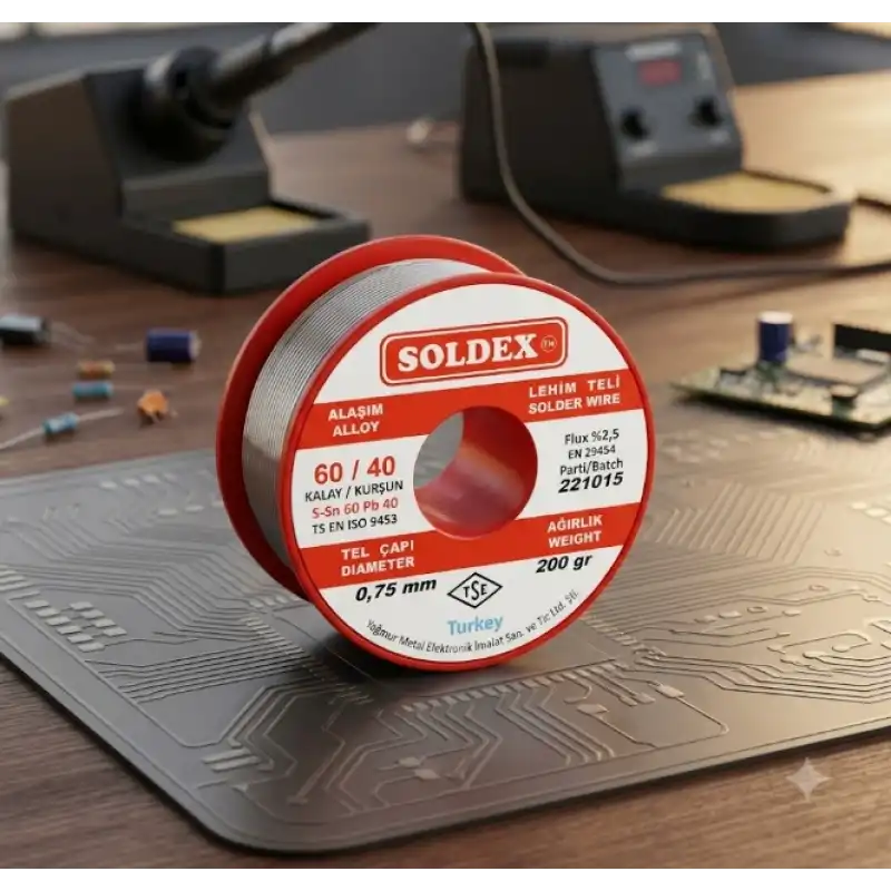 0.75 mm 200 gr SOLDEX Sn 60 Kalay Pb 40 Kurşun Lehim Teli
