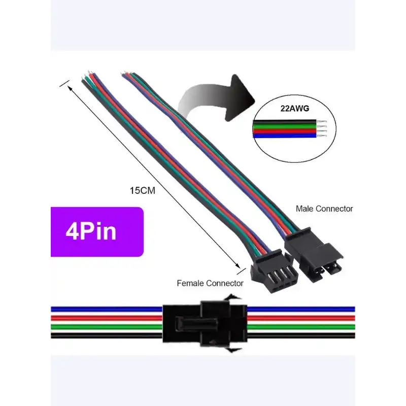 RGB Şerit Led Bağlantı Soketli Kablo Takım 4 Pin 10 adet