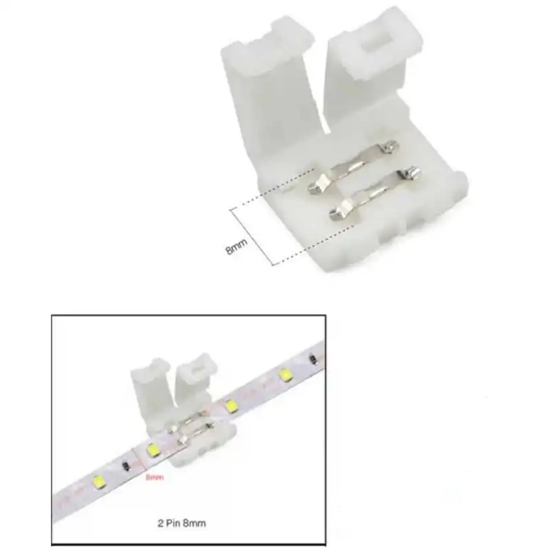 Tek Renk 8 mm Şerit Led Birleştirme Aparatı Lehimsiz 2 Pin 10 Adet