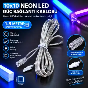 1.8 Metre 10x10 mm Mobilya Neon LED 1.8 metre Uzatma Voltaj Güç Kablosu 2 Pinli