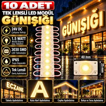 10 Adet 24 Volt 1.5 Watt Tek Lensli Günışığı 3030 Led Modül IP65