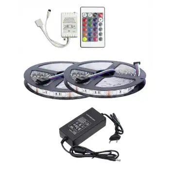 10 Metre 12V 60 Ledli RGB Dış Mekan Silikonlu Şerit Led 5A Plastik Adaptör 24 Tuşlu IR Led Kontrol Üniteli Set