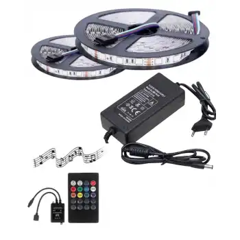 10 Metre 12V 60 Ledli RGB Dış Mekan Şerit Led 5A Plastik Adaptör Sese ve Müziğe Duyarlı Led Kontrol Üniteli Set