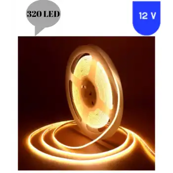 12 Volt 8 mm 320 Ledli Esnek Cob Şerit 2700 K Günışığı İç Mekan 5 Metre