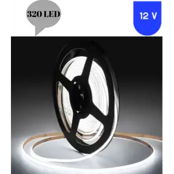 12 Volt 8 mm 320 Ledli Esnek Cob Şerit 6500 K Beyaz İç Mekan 5 Metre