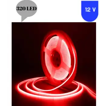 12 Volt 8 mm 320 Ledli Esnek Cob Şerit Kırmızı İç Mekan 5 Metre
