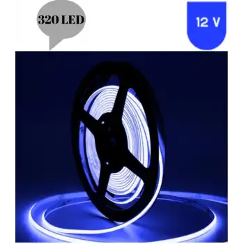 12 Volt 8 mm 320 Ledli Esnek Cob Şerit Mavi İç Mekan 5 Metre