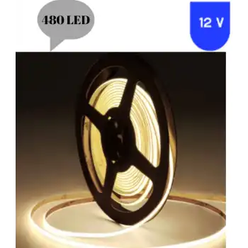 12 Volt 8 mm 480 Ledli Esnek Cob Şerit 4000 K Naturel Beyaz Dış Mekan IP68 5 Metre