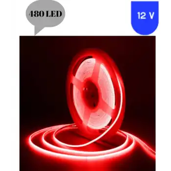 12 Volt 8 mm 480 Ledli Esnek Cob Şerit Kırmızı Dış Mekan IP68 5 Metre