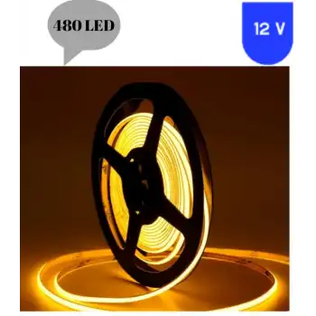 12 Volt 8 mm 480 Ledli Esnek Cob Şerit Sarı Amber Dış Mekan IP68 5 Metre