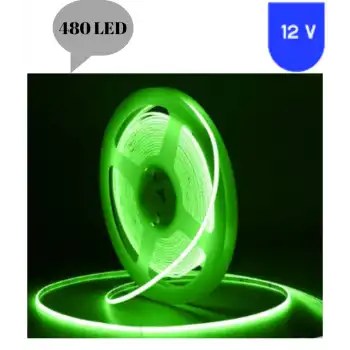 12 Volt 8 mm 480 Ledli Esnek Cob Şerit Yeşil Dış Mekan IP68 5 Metre