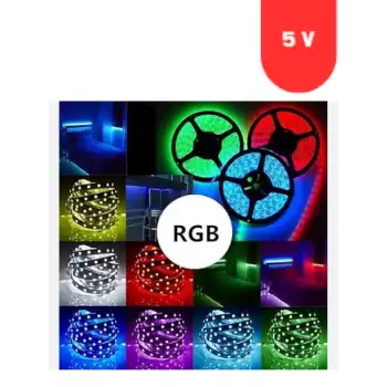 5V Volt RGB 5050 SMD İç Mekan 60 Led 5 Metre Şerit Led