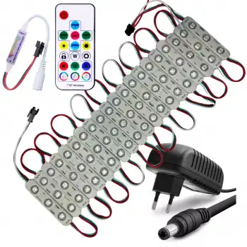 20 Adet 12 V 1,5 Watt Argb 5050 Pixel Cob Led Modül 17 Tuşlu Sese ve Müziğe Duyarlı RF Kumandalı 5A Plastik Adaptörlü Set