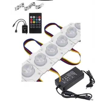 20 Adet 12 Volt 1.5 Watt Tek Lensli Rgb 3030 Led Modül Sese ve Müziğe Duyarlı Kumanda 5A Plastik Adaptör Set