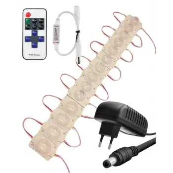 20 Adet 12 Volt 1,5 Watt Tek Lensli 6500K Beyaz 3030 SMD Led Modül 12A Tek Renk RF Dimmer 2A Priz Tipi Adaptör Set