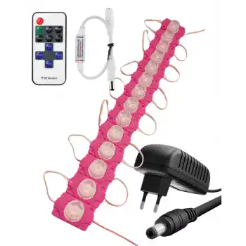20 Adet 12 Volt 1,5 Watt Tek Lensli Pembe 3030 SMD Led Modül 12A Tek Renk RF Dimmer 2A Priz Tipi Adaptör Set