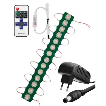 20 Adet 12 Volt 1,5 Watt Tek Lensli Yeşil 3030 SMD Led Modül 12A Tek Renk RF Dimmer 2A Priz Tipi Adaptör Set