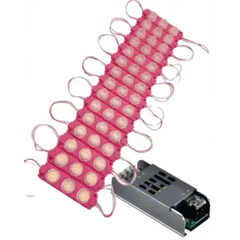 20 Adet 12 Volt 3 Watt 3 Lensli Pembe 3030 SMD Led Modül 5A Slim Trafo Set
