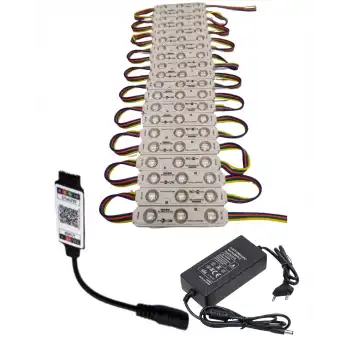 20 Adet 12 Volt Samsung 0.72 Watt 3 Lensli Rgb Led Modül Bluetooth Kumanda 5A Plastik Adaptör Set