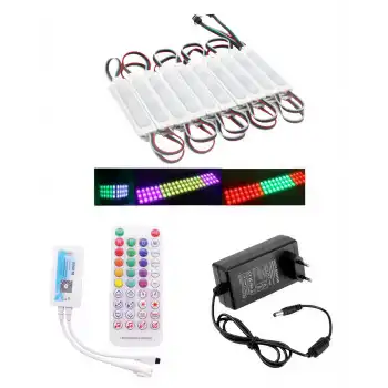 20 Adet 12V 3 Watt Argb Pixel Cob Modül SP611E Tek Çıkışlı Sese ve Müziğe Duyarlı 5A Priz Tipi Plastik Adaptörlü Set