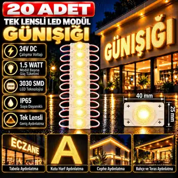20 Adet 24 Volt 1.5 Watt Tek Lensli Günışığı 3030 Led Modül IP65