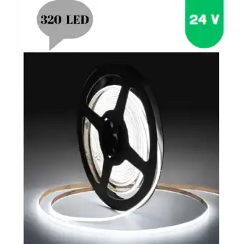 24 Volt 8 mm 320 Ledli Esnek Cob Şerit 6500 K Beyaz İç Mekan 10 Metre