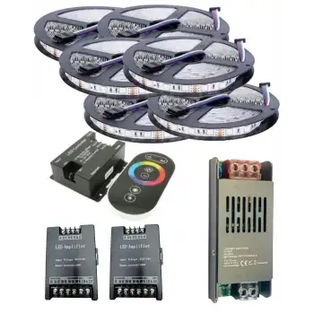 30 Metre 12V 60 Ledli RGB Dış Mekan Silikonlu Şerit Led 30A Slim Trafo 36A Dokunmatik RF Led Kontrol 2 Ad 36A RGB Amplifier Üniteli Set