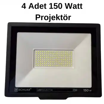 4 Adet Kampanyalı 150 Watt Siyah Slim Kasa 6500K Beyaz Işık IP65 Led Projektör